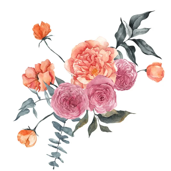 Illust Akwarela Delikatnymi Kwiatami Cytrusami Cytryna Mandarynka Izolowany Białym Tle — Zdjęcie stockowe