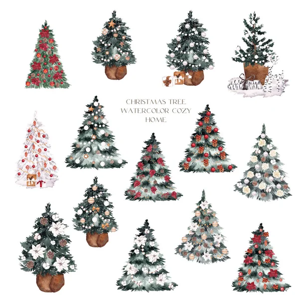 Ilustraciones Invierno Acuarela Con Árbol Navidad Aislado Sobre Fondo Blanco — Foto de Stock