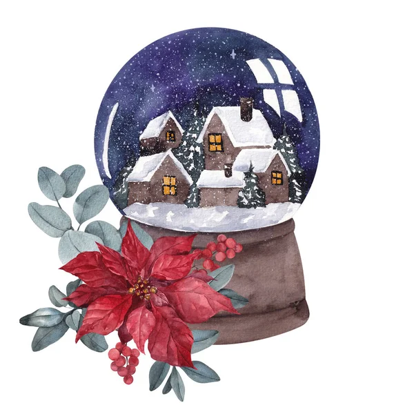 Watercolor Illustration Christmas Snow Globe Isolated White Background — Stock Photo, Image