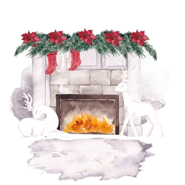 Cozy Home Christmas Illustration House Interior Decor Isolated White Background — Stock Photo, Image