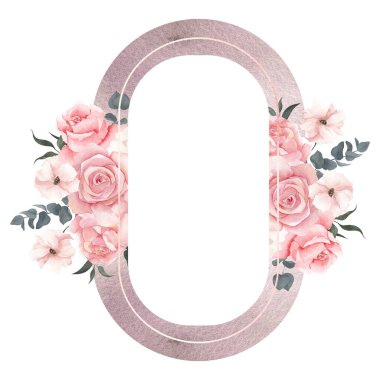 Zarif çiçekli suluboya çerçeve, beyaz arkaplanda izole