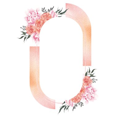 Zarif çiçekli suluboya çerçeve, beyaz arkaplanda izole