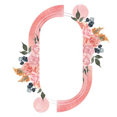 Zarif çiçekli suluboya çerçeve, beyaz arkaplanda izole