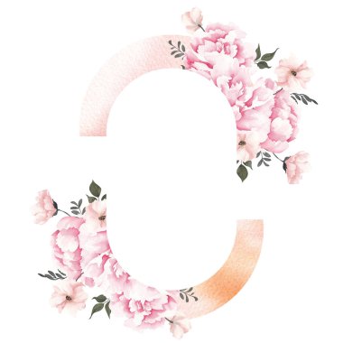 Zarif çiçekli suluboya çerçeve, beyaz arkaplanda izole