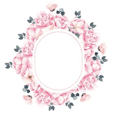 Zarif çiçekli suluboya çerçeve, beyaz arkaplanda izole