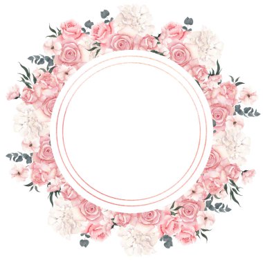 Zarif çiçekli suluboya çerçeve, beyaz arkaplanda izole