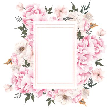 Zarif çiçekli suluboya çerçeve, beyaz arkaplanda izole