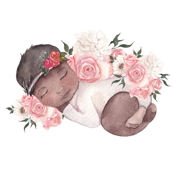 Aquarel Illustratie Met Schattige Baby Bloemen Samenstelling Geïsoleerd Witte Achtergrond — Stockfoto