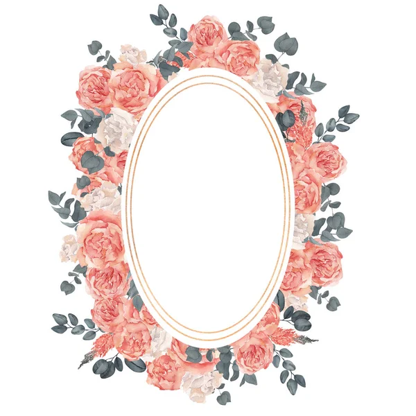 Akvarel Rám Elegantními Květy Izolované Bílém Pozadí — Stock fotografie