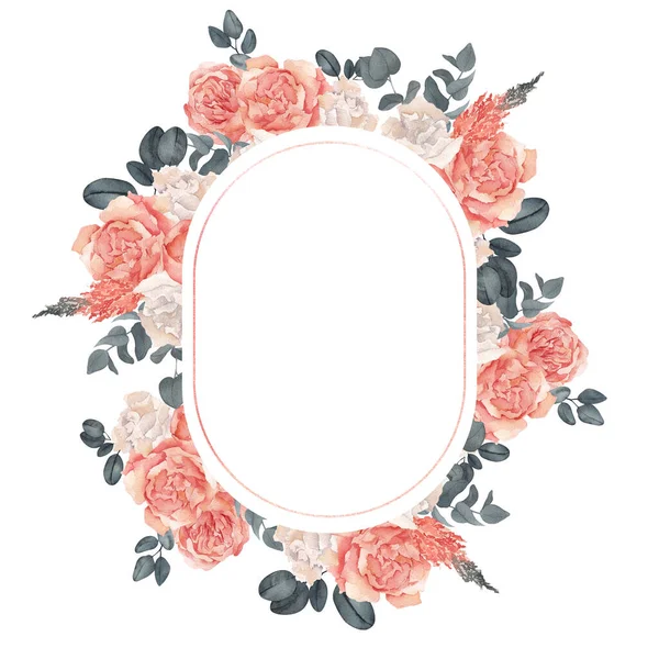 Watercolor Frame Elegant Flowers Isolated White Background — Stock Photo, Image