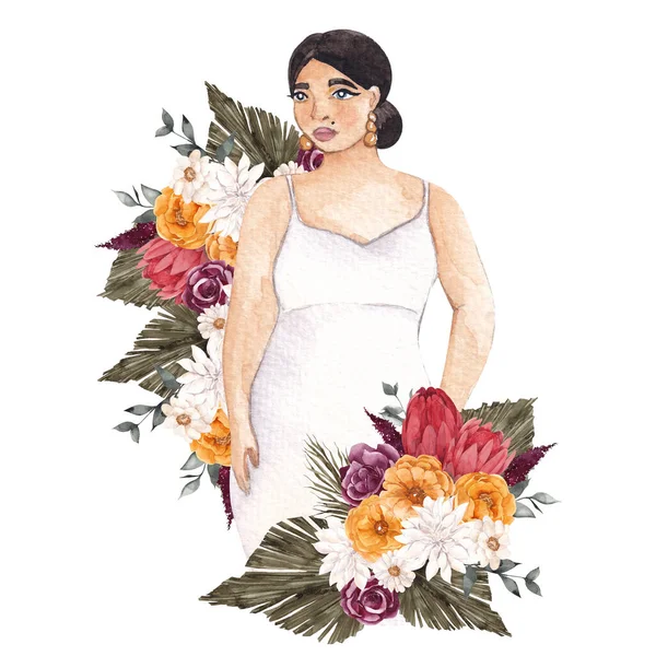 Ilustração Casamento Aquarela Bonita Noiva Composição Floral — Fotografia de Stock