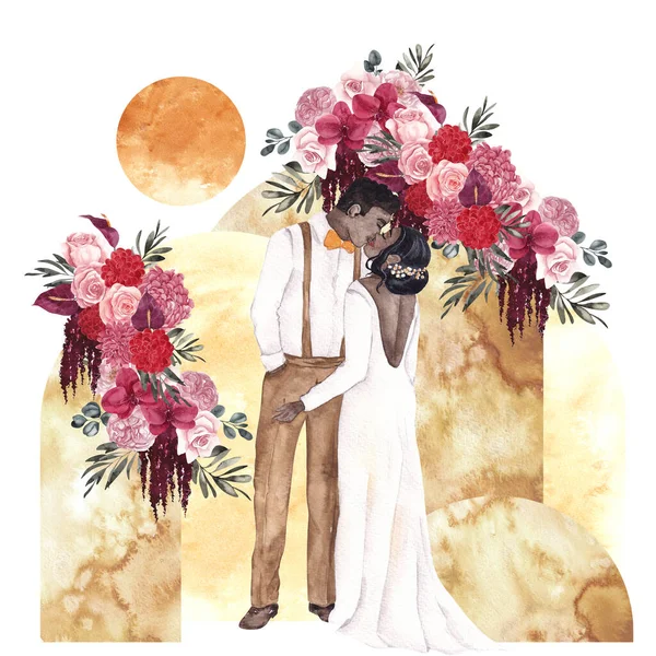 Aquarell Hochzeitsillustration Ziemlich Verheiratete Und Florale Komposition Isoliert Auf Weißem — Stockfoto