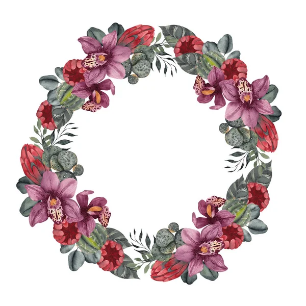 Watercolor Floral Wreath Isolated White Background — Stock Photo, Image