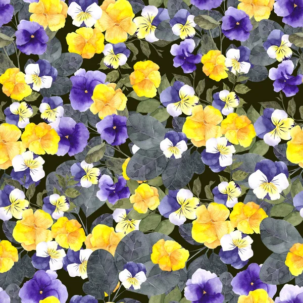 Akwarela Bezszwowy Wzór Dzikich Kwiatów Ziół Leśnych Izolowane Kolorowe Tło — Zdjęcie stockowe