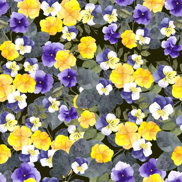 Patrón Sin Costura Acuarela Con Flores Silvestres Hierbas Del Bosque —  Fotos de Stock