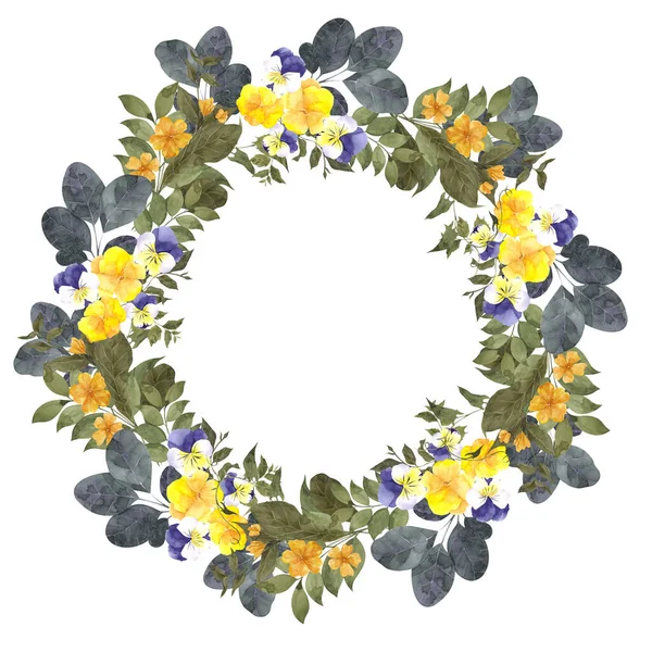 Akvarel Vinobraní Ilustrační Věnec Divoké Květiny Lesní Byliny Izolované Bílém — Stock fotografie
