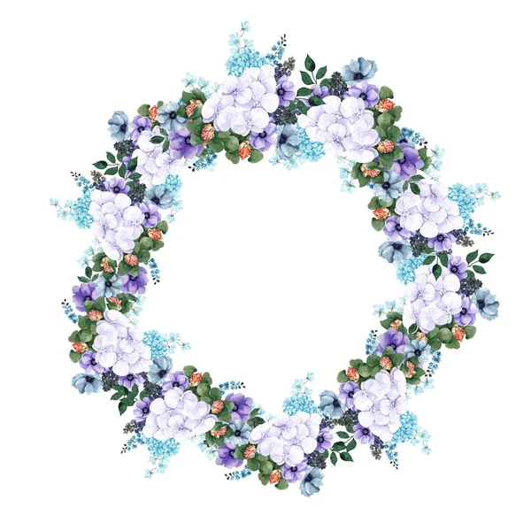 Watercolor Wreath Colorful Flowers Isolated White Background — Stock Photo, Image