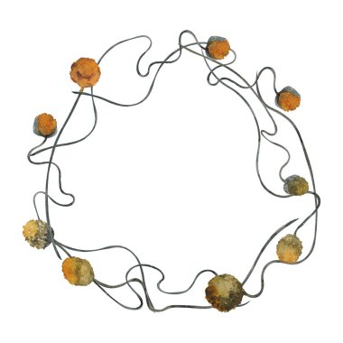 Beyaz arka planda izole edilmiş, minimalist çiçek çelengi ile suluboya çizimi