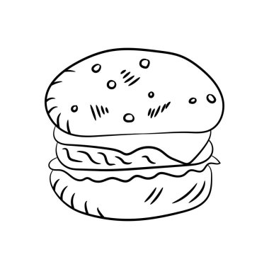 Beyaz arkaplanda hamburger çizimi, vektör illüstrasyonu