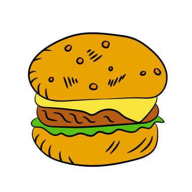 Beyaz arkaplanda hamburger çizimi, vektör illüstrasyonu