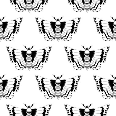 Kafatası desenli kelebek, kusursuz desen, vektör çizimi