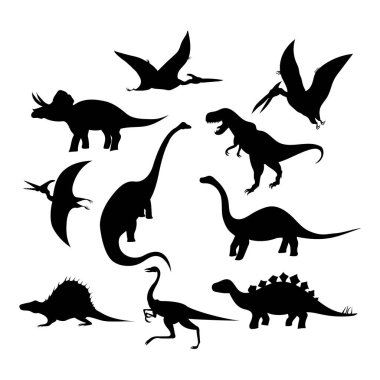 Dinozor siluetleri, vektör çizimi