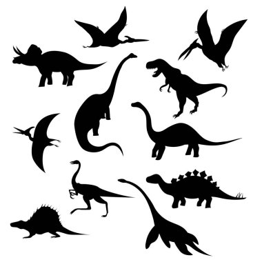 Dinozor siluetleri, vektör çizimi
