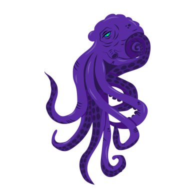 ahtapot vektör illüstrasyonu, sualtı faunası