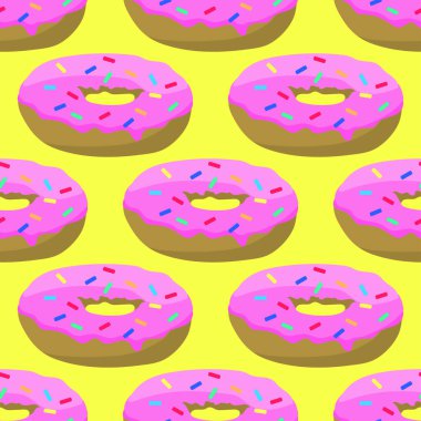 Renkli çörekler çizimi, kusursuz desen, vektör illüstrasyonu