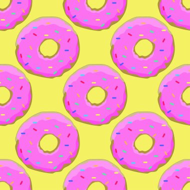 Renkli çörekler çizimi, kusursuz desen, vektör illüstrasyonu