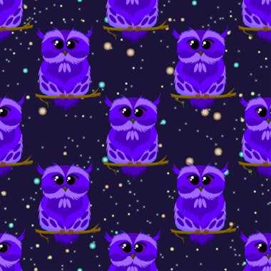 mor baykuş çizimi, pürüzsüz desen