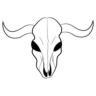 Bir ineğin kafatası biçimlendirilmiş çizimi, vektör illüstrasyonu