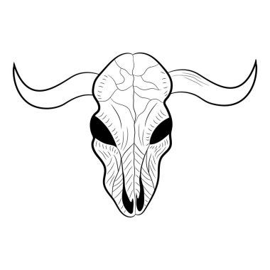 Bir ineğin kafatası biçimlendirilmiş çizimi, vektör illüstrasyonu