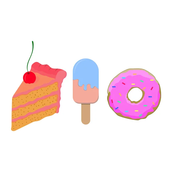 Eis Mit Kuchen Und Donut Vektorillustration — Stockvektor