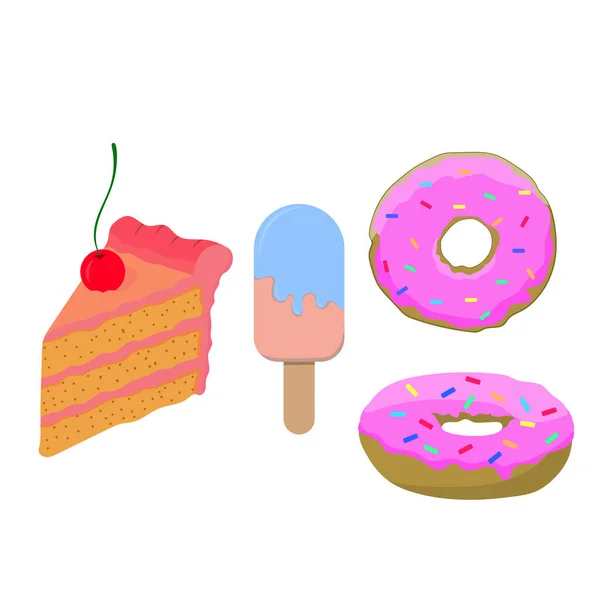 Roomijs Met Cake Donuts Vectorillustratie — Stockvector