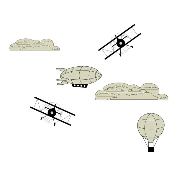 Zestaw Wojskowych Statków Powietrznych Ilustracji Wektora Samolotu — Wektor stockowy