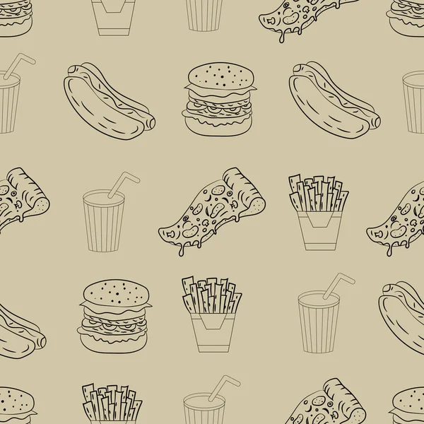 hand drawn seamless pattern with fast food and drink. vector illustration