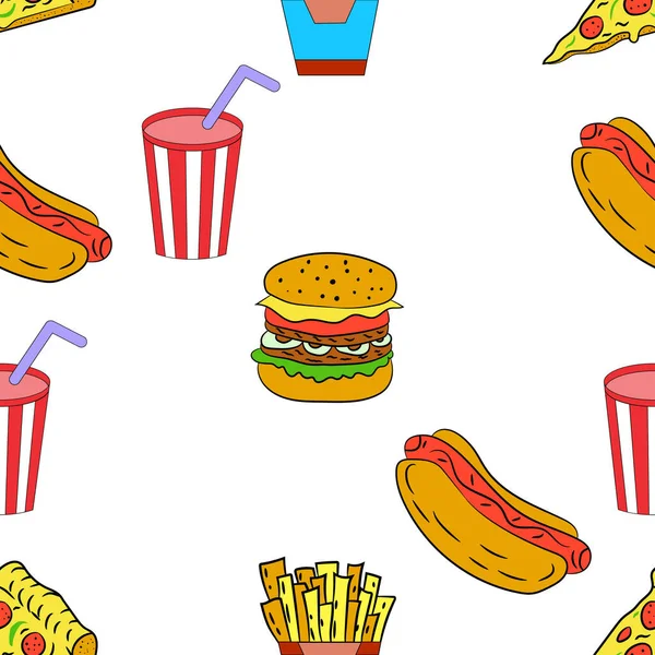 seamless pattern with fast food and drink. vector illustration