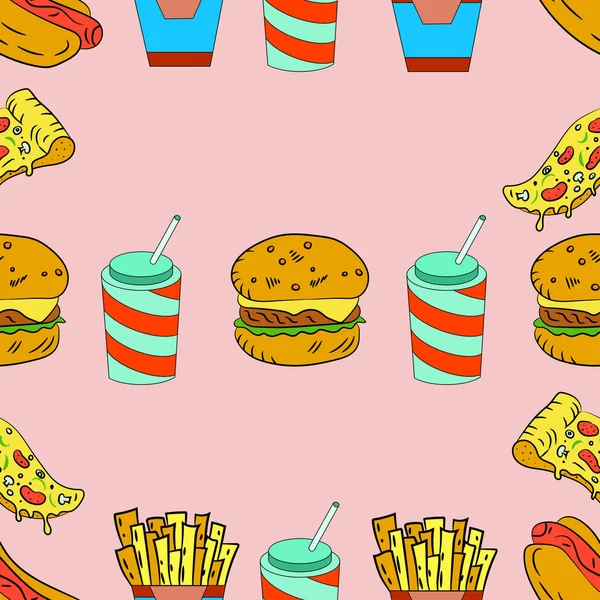 seamless pattern with fast food and drinks. vector illustration