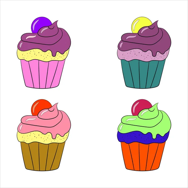 Delicious Cupcakes Different Types Color — Stock Vector