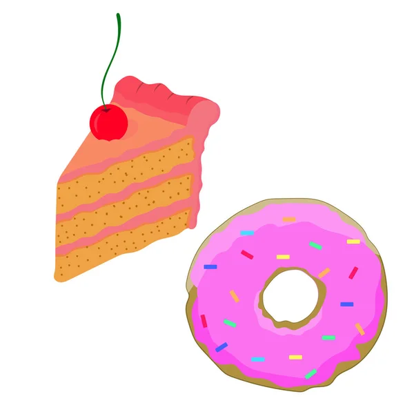 Donut Com Bolo Morango Ilustração Vetorial — Vetor de Stock