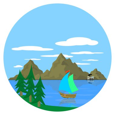 Bir gölü olan güzel bir manzaranın vektör çizimi