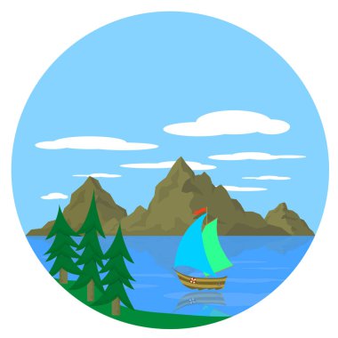 Bir gölü olan güzel bir manzaranın vektör çizimi