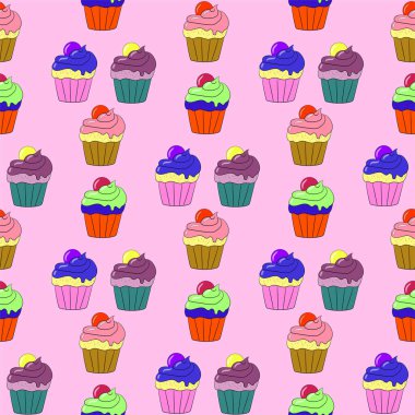 Çizgi film kekleriyle kusursuz desen. vektör illüstrasyonu