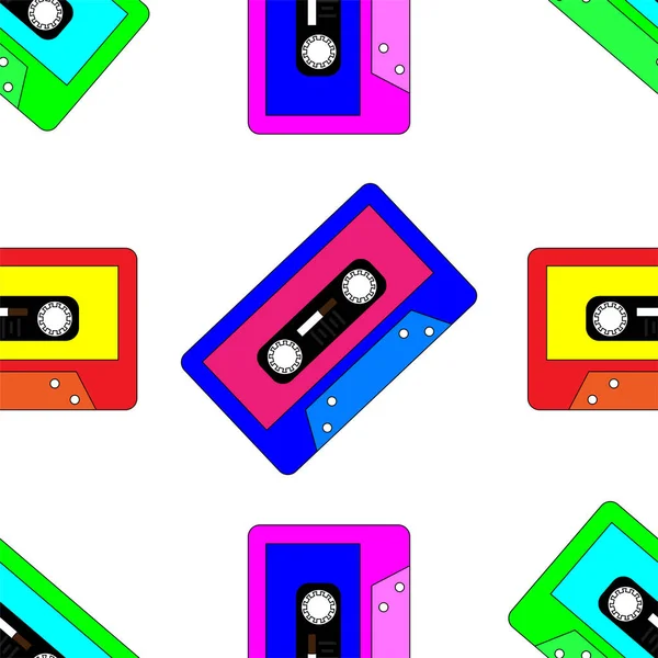 レトロなオーディオカセットテープのシームレスなパターン ベクターイラスト — ストックベクタ