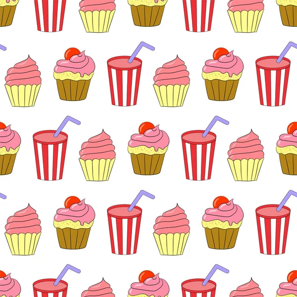 Padrão Sem Costura Com Cupcakes Bonitos Ilustração Vetorial —  Vetores de Stock