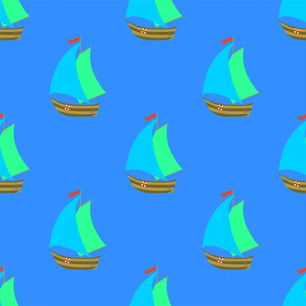 Motif Sans Couture Avec Dessiné Main Bateau Dessin Animé Illustration — Image vectorielle