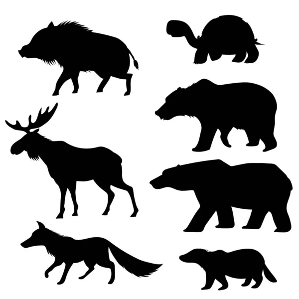 Vector Illustration Wild Animals Silhouettes — Stock Vector