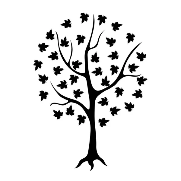 Silueta Del Árbol Con Las Hojas Dibujo Sobre Blanco — Vector de stock