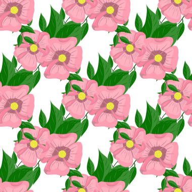 Pembe çiçekler, çizimler, kusursuz desenler.